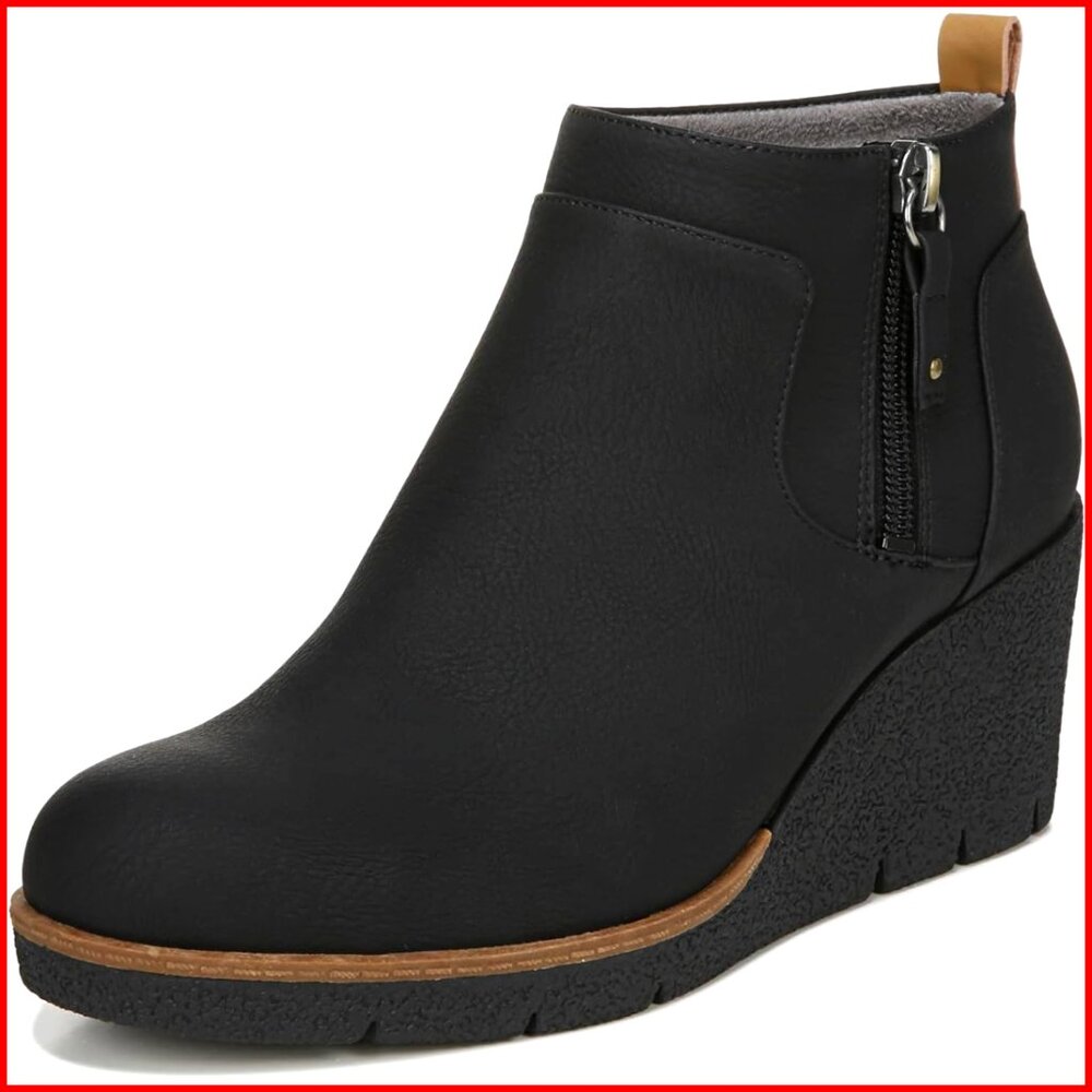 Black Wedge Ankle Boot with Side Zip - Women